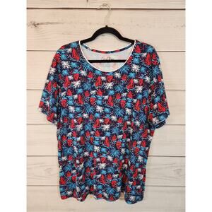 Coral Bay Women's Multicolor Printed Short‎ Sleeve Round Neck Blouse Top Size 1X
